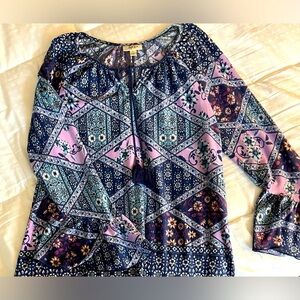 Style & Co blue floral casual long sleeve top